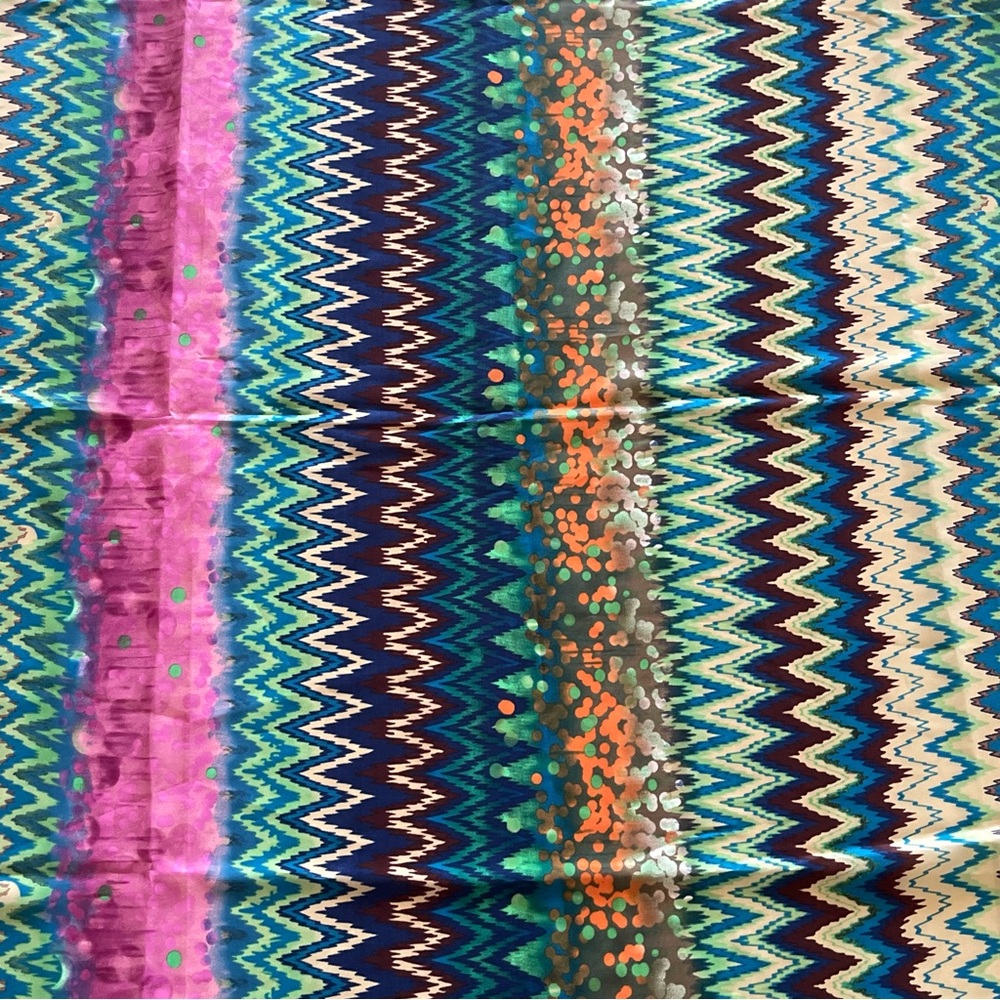 Chevron Multicolor Mixed Print Sheer Satin Fabric